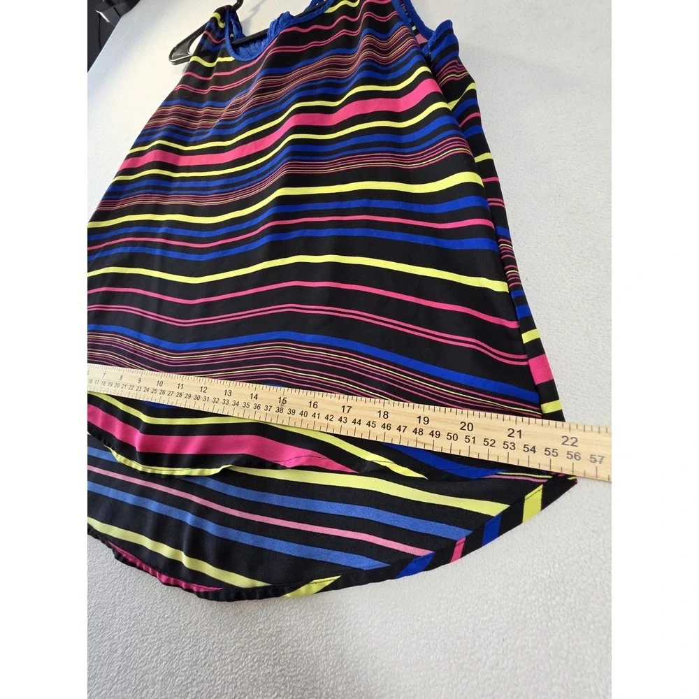 Women's L Striped Sleeveless Tank Top Blue Pink Yellow Braided Back Boho Casual